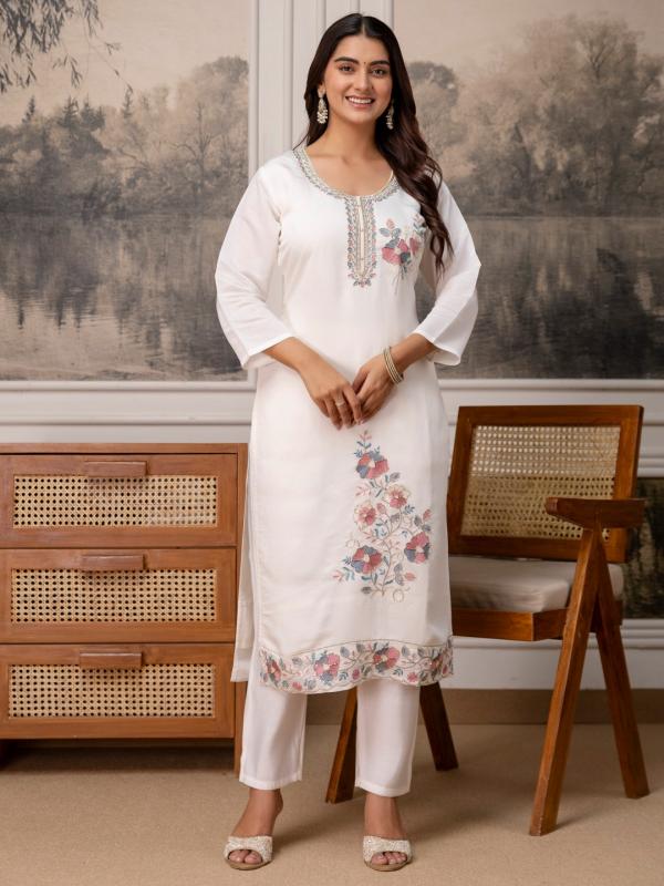 VP 9927 W Women’s Roman Silk Straight Kurta Pent Dupatta Sets with Embroidery Work | 3pcs Ethnic Set